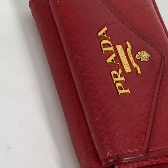 PRADA 1MH021 logo CompactWallet Trifold wallet Leather Red/Gold - Picture 11 of 13